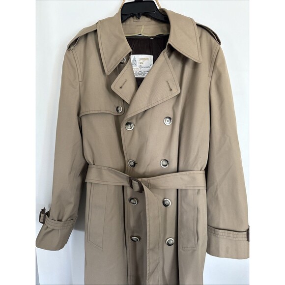 Men London Fog Trench Coat Double Breasted 42 R Zip out Faux Fur Liner $450MSRP - Picture 7 of 15